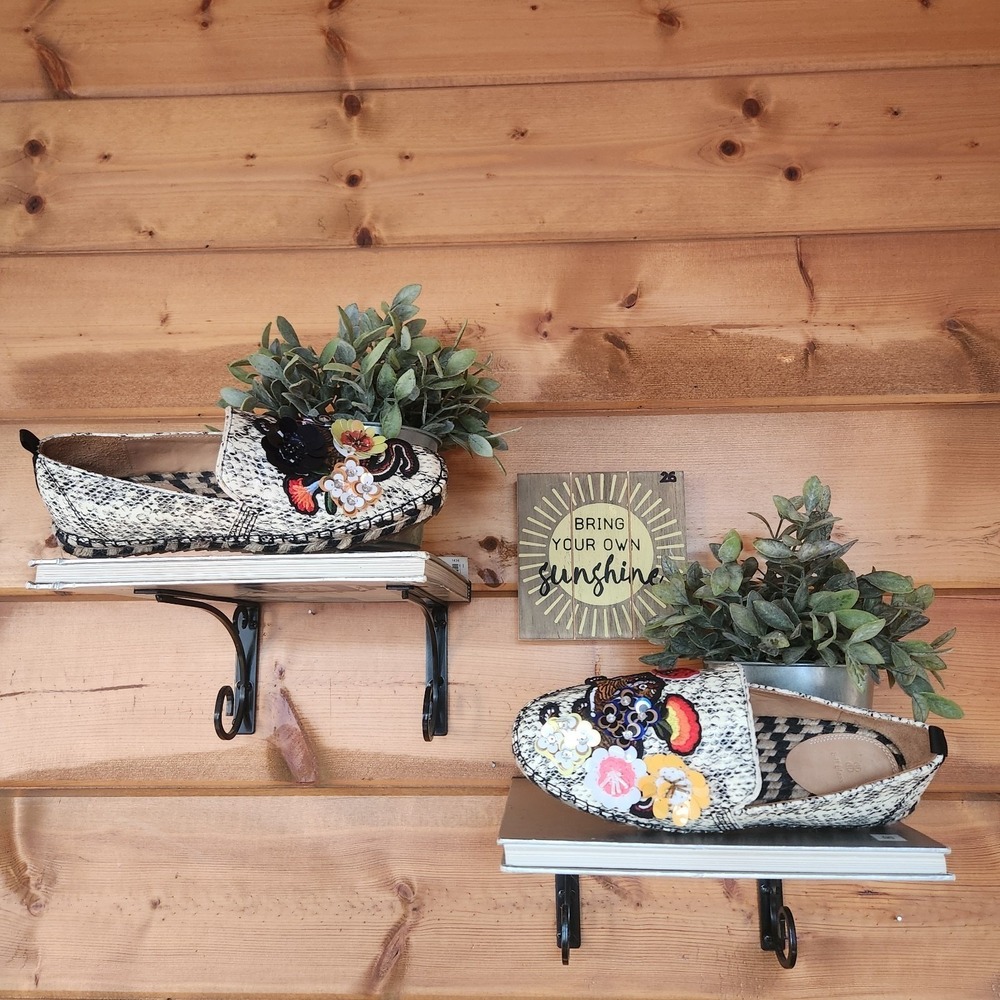 Bill Blass Anthropologie Sutton Espadrille Flats Snake Bead Floral Boho Art 7.5 - Picture 3 of 12